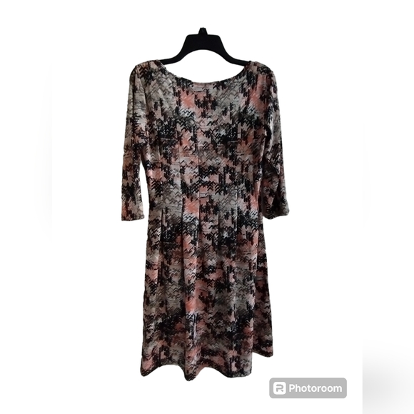 EUC Kim Rogers Floral coral, black white dress. Petite Medium office church - Picture 3 of 6